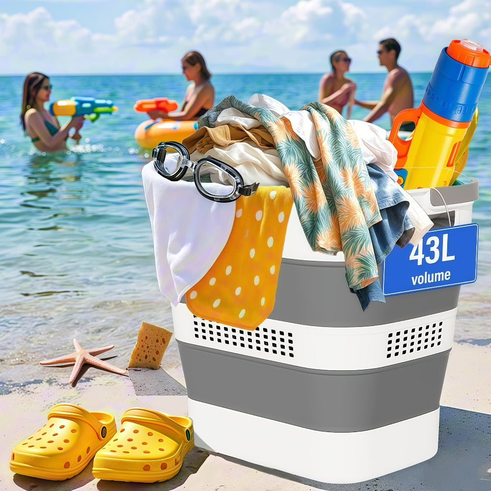 Collapsible Laundry Basket 43L Foldable Pop-Up Hamper with Handles – 11.5 Gallon Plastic Laundry Basket Space-Saving Portable Storage Container Organizer for Bedroom, Bathroom & Dorm, 1pc or 2 Pack