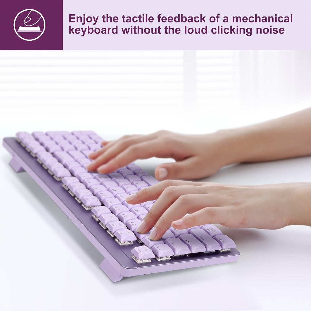 LeadsaiL FA98 Low Profile Wireless Mechanical Keyboard and Mouse Combo – 2.4GHz 98-Key 96% Slim Red Switch Silent Mouse, Ergonomic Design for Windows & Mac | Aesthetic Colors Purple, Silver & Pink