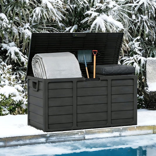 Deck Box with Side Handles, 75-Gallon Resin Storage with Lockable Lid