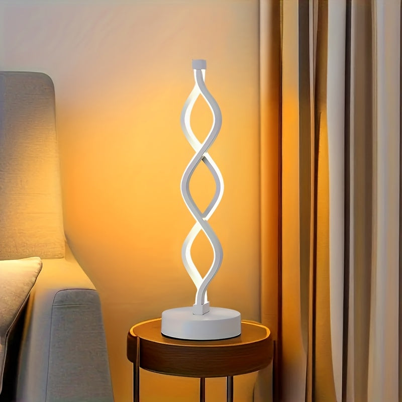 Spiral LED Table Lamp – Modern Minimalist Wave Dimmable Desk Lamp, 3 Color Temperatures, USB Charging, Metallic Base, Creative Curved Night Light for Bedroom Living Room Office Study (1pc / 2pc / Wooden)