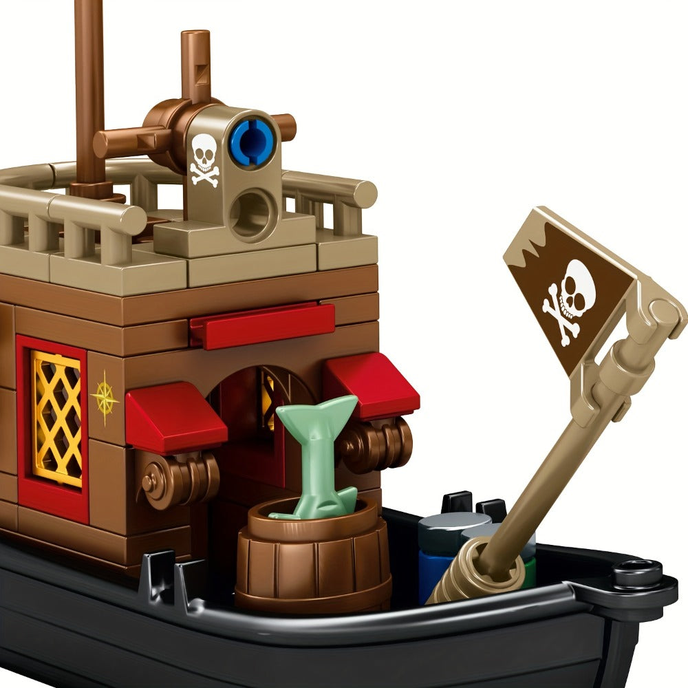 Pirate Ship Building Blocks Set, 573 Pieces Pirate's Wharf Supply Center for Ages 8+