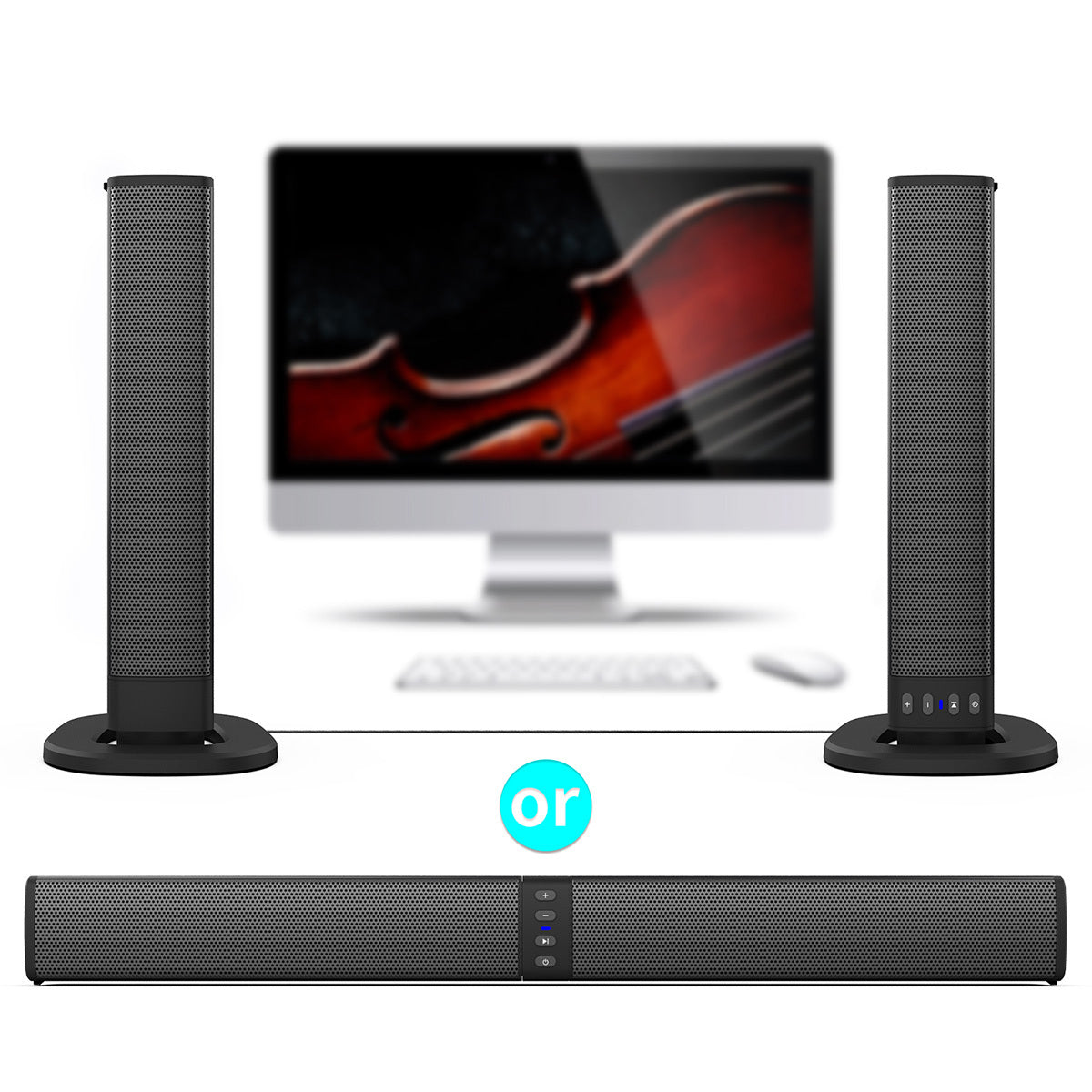 TV Soundbar Surround Sound System – Separable All-in-One Home Theater with 4x5W Magnetic Speakers, Echo Tube, Wireless & AUX Connection, TWS Pairing, Compatible with PC, Gaming & Projectors, Black