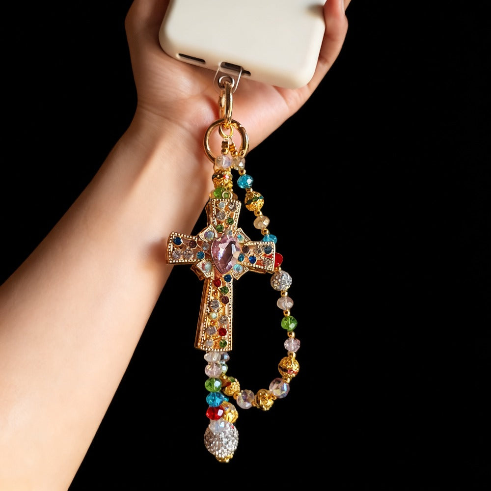 Crystal Cross Phone Chain Keychain Luxury Rhinestone Bling Bag Charm Pendant – Shining Mini Bag Chain Fashion Accessory for Women Colorful Glamour Jewelry Gift