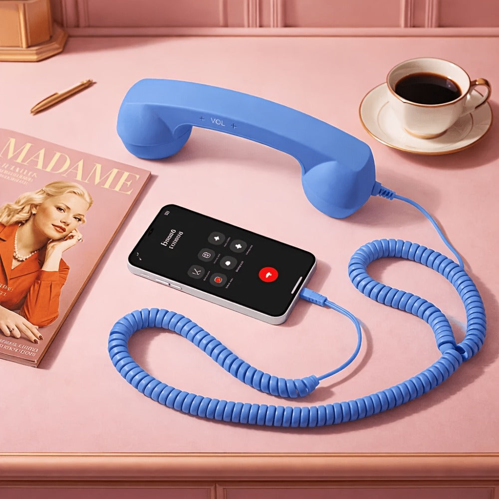 Anti-Radiation Phone Handset Retro USB-C Wired Receiver for Android – Built-in Mic, Ergonomic Grip, Plug-and-Play, No Battery | Blue, Pink, Black