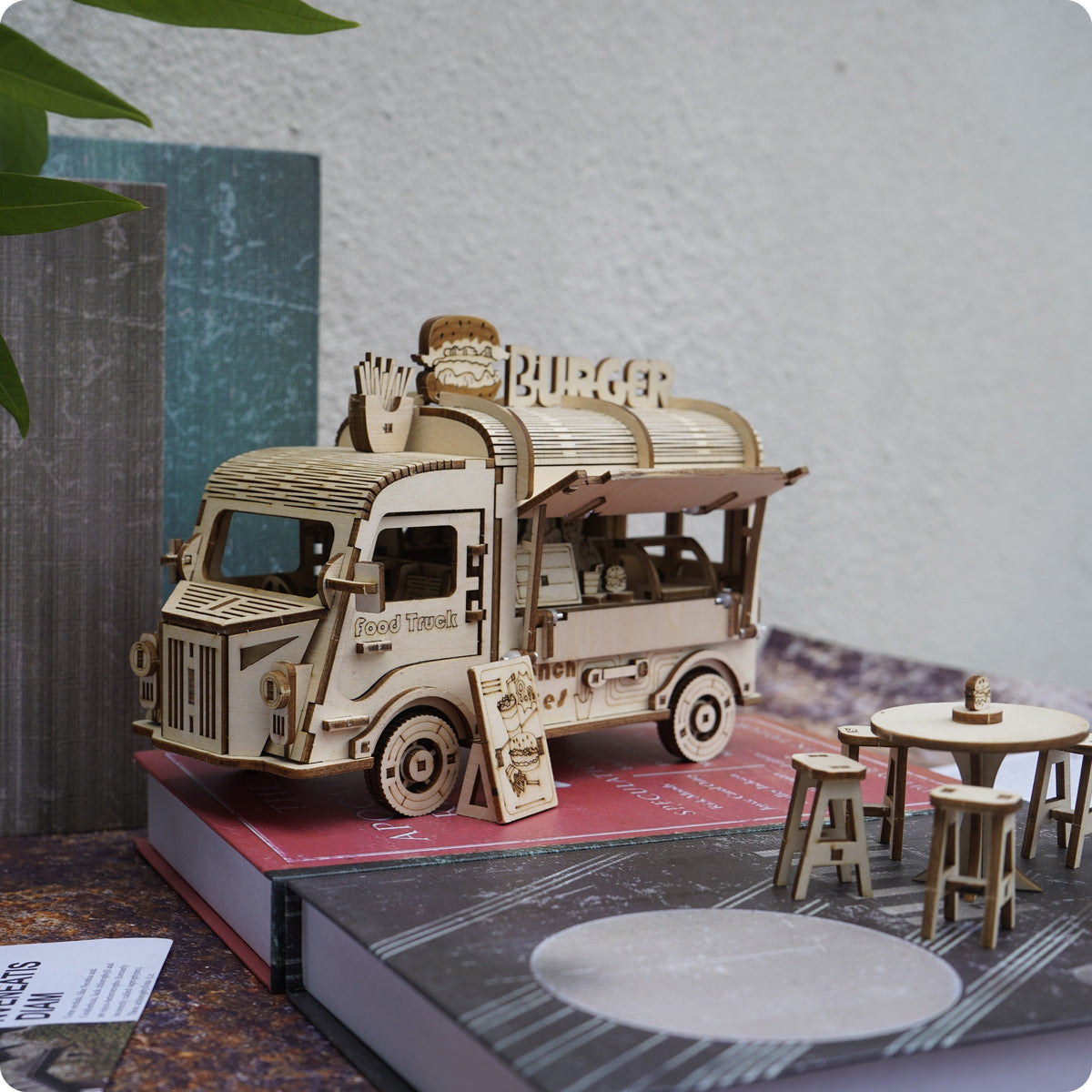 Basswood Food Truck Model Kit, DIY 3D Puzzle for Desk Display