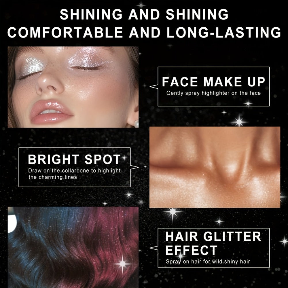Glitter Spray for Hair & Body Quick Dry Shimmer Spray – High-Gloss Body Glitter for Face Lips Eyes Skin Festival Rave Party Photoshoot Everyday Glam Set 2pc & 3pc Options Women Teens