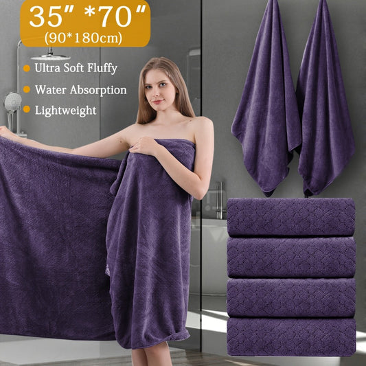 Oversized Microfiber Bath Towel Set with Diamond Pattern, 4-Piece