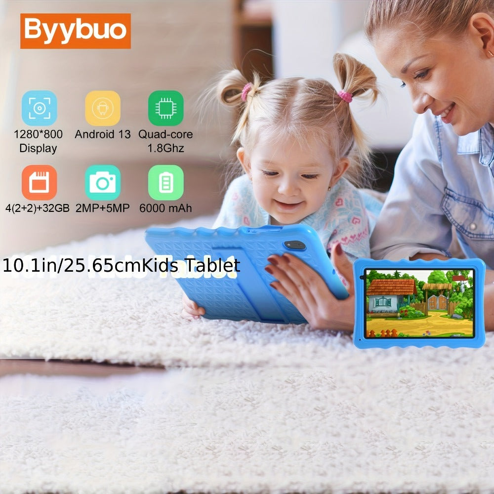 Kids Tablet 10.1 Inch Android 13 with 4GB RAM 32GB, 6000mAh Battery, Dual Camera, WiFi, Bluetooth, Parental Controls & Shockproof Case – Learning Tablet Gift for Boys & Girls, Blue / Pink