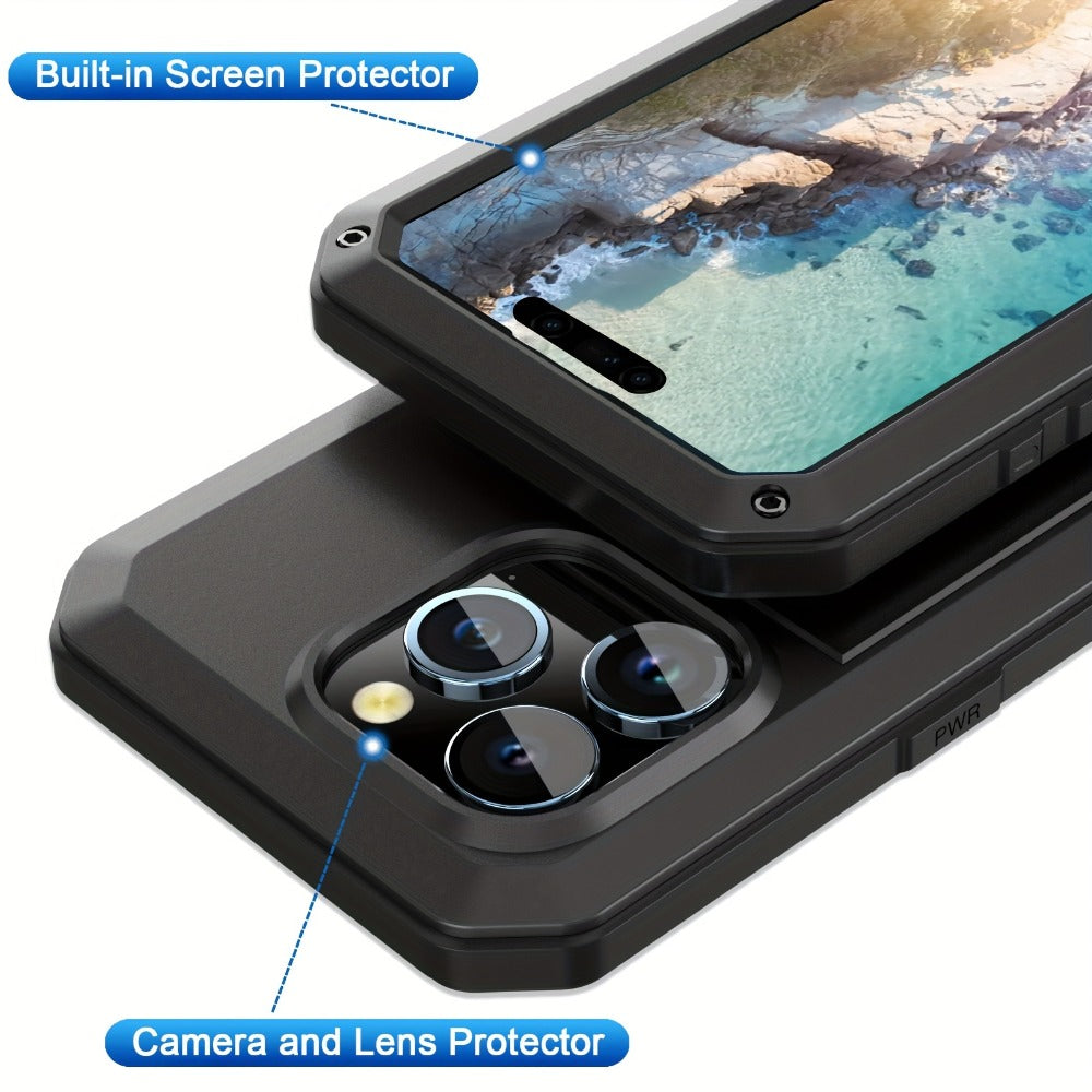 Heavy Duty Samsung Galaxy S24 Ultra Case Rugged Metal with Built-In Glass Screen Protector – Military-Grade Shockproof Dustproof Drop Protection Hard Cover, Compatible with Galaxy S23 Ultra S-Pen