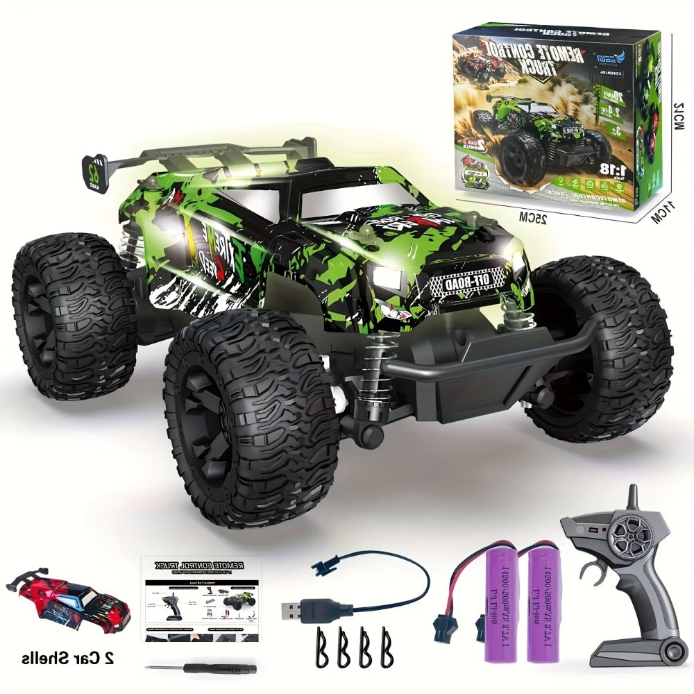 4WD RC Monster Truck with LED Lights, All-Terrain Remote Control Off-Road Car for Kids