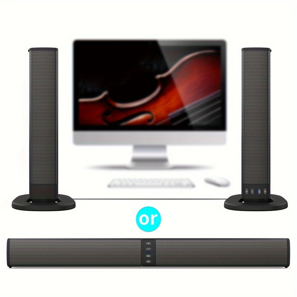 Sound Bar with 4 Subwoofers 20W Hi-Fi Wireless Surround Sound System Bluetooth 5.0 TWS Wall Mountable EQ Modes AUX USB TF FM for TV Computer Gaming Home Theater