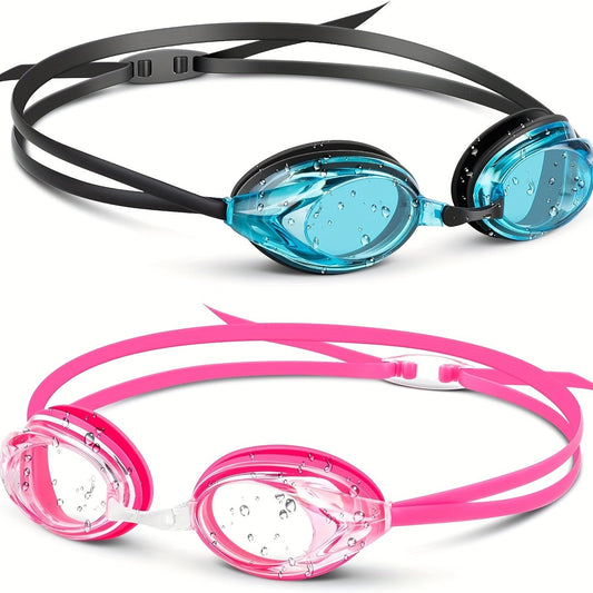 Anti-Fog Swim Goggles with Adjustable Silicone Nose Bridge & Head Strap – No-Leak Pool & Water Sports Swimming Goggles for Adults, Available in 1pc or 2pcs, Indoor & Outdoor Use