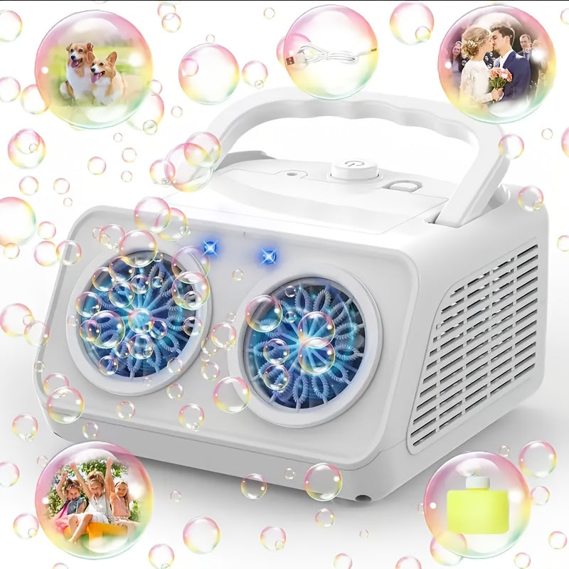 Electric Bubble Maker with 10X Bubble Solution – Dual Fan 20000+ Bubbles Per Minute Machine for Kids, Outdoor Birthday Party Toy for Boys Girls, Battery Operated Bubble Blower White or Black
