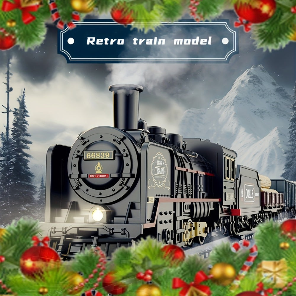 Battery Operated Steam Engine Train Toy Set with Tracks – Electric Locomotive Model for Kids Boys Girls Ages 3+, Classic Black Train, Birthday Christmas Halloween Gift