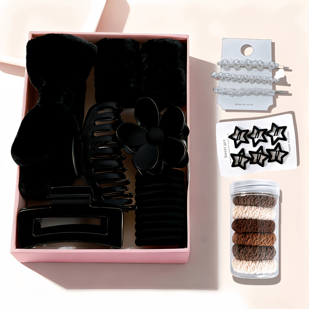 Hair Accessories Set with Headbands, Hair Clips, Hoops and Hair Rings, Bow and Elastic Styles, 14 Color Options
