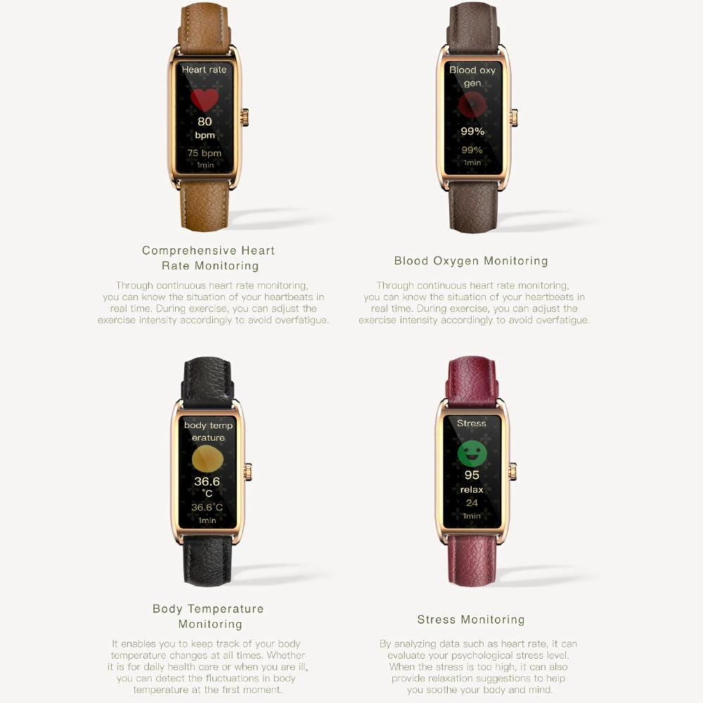 AMOLED Smartwatch for Women 1.13 Inch Zinc Alloy Fashion Watch 30-Day Battery Menstrual Cycle Tracking Sleep Stress Body Temperature Heart Rate Waterproof 12 Sport Modes Health Monitor Gift Blue Black Red Brown Pink