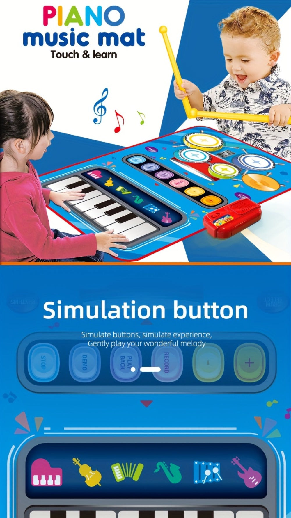 Kids Electronic Drum Music Mat, Multifunctional Musical Toy for Skill Development & Family Bonding, Dance Drum Pad for Boys & Girls, Birthday Christmas Holiday Gift for Children Ages 3+
