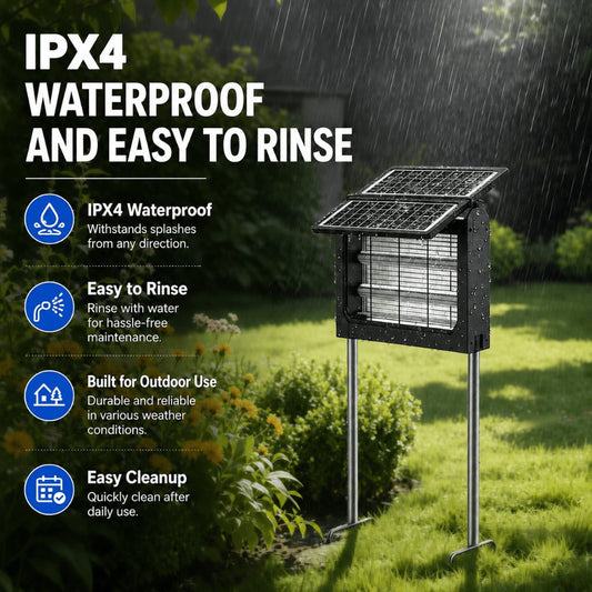 Solar Bug Zapper with Dual Adjustable Panels, USB Charging and 4500V Grid, Black