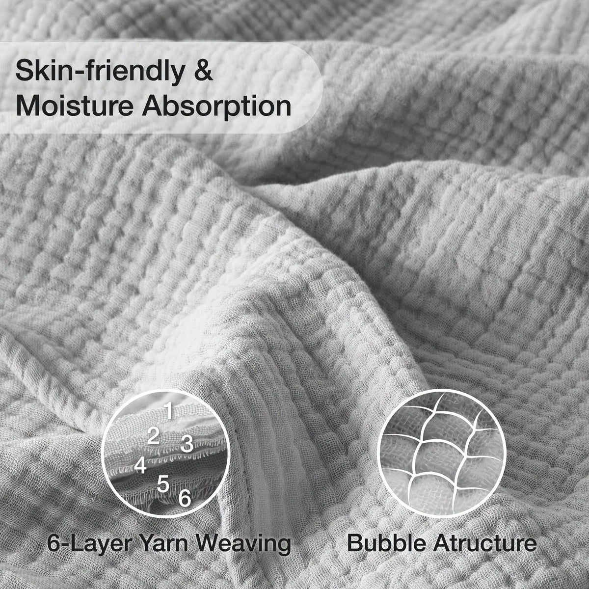 Muslin Blanket 100% Cotton 6-Layer – Breathable Soft Gauze Throw for Couch & Bed, All Season, Machine Washable, 13 Colors, 5 Sizes