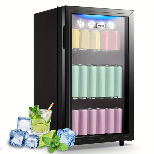 Beverage Refrigerator with Glass Door, 1.7 or 3.5 Cu Ft, Blue LED & Adjustable Shelves