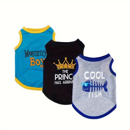 Dog T-Shirts 3-Pack with Printed Mixed Colors for Small Dogs, Sizes XS–XL
