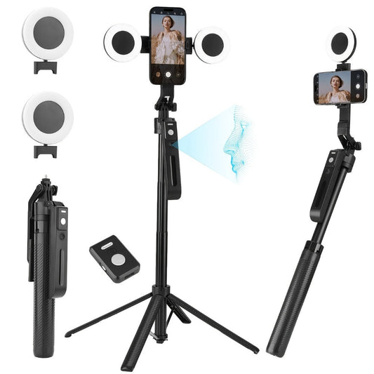 AI Tracking Tripod with Built-In LED Fill Light & Bluetooth Remote – 360° Auto Face & Body Tracking Adjustable Phone Stand for iPhone Android Camera, TikTok YouTube Live Streaming Vlogging Zoom
