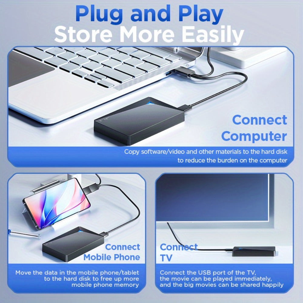 1TB Dual-Disk External Hard Drive USB 3.0 5Gbps High Speed 2.5 Inch Portable HDD Plug and Play for PC Laptop Mac PS4 Xbox Smart TV Data Backup Storage Drive