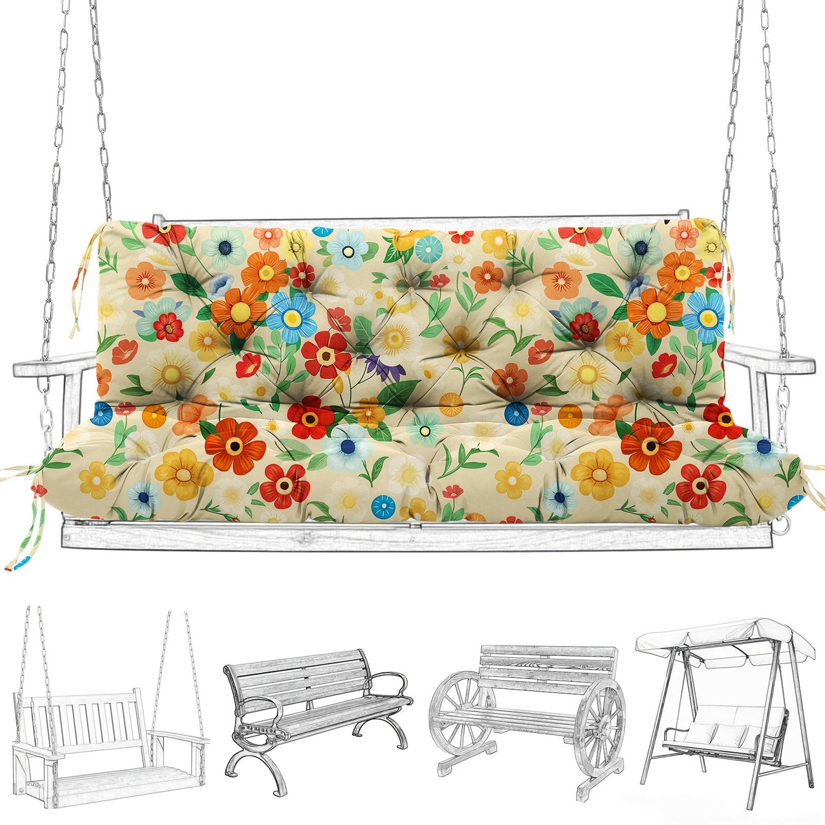 Outdoor Swing Cushion shown in the Chrysanthemum, 60 x 40 x 5 inches option