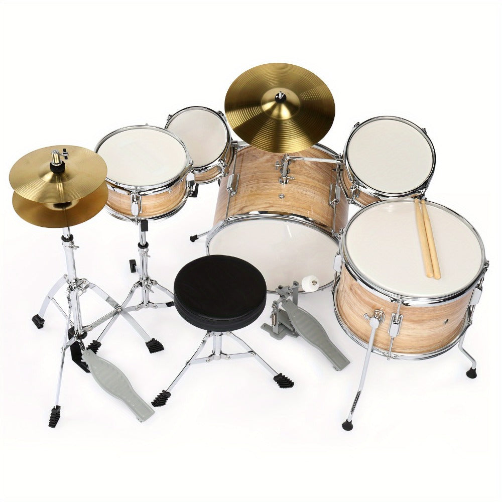 5-Piece Beginner Acoustic Drum Set with Stool, Pedal, Sticks and Wrench detail image - detail view 3