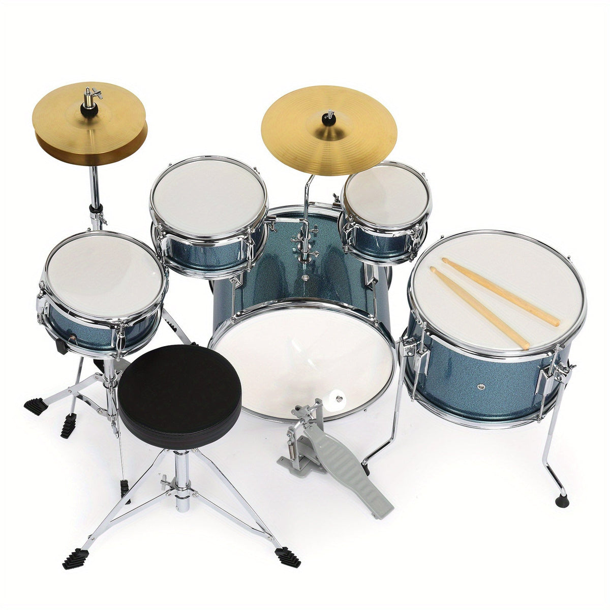 5-Piece Beginner Acoustic Drum Set shown in the Starry sky blue option
