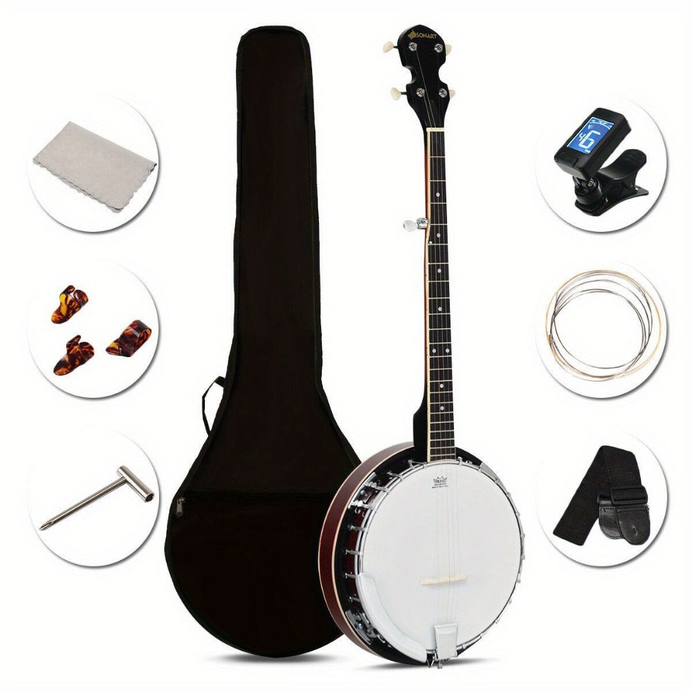 5-String Closed-Back Banjo, 24-Bracket Beginner Instrument with Case detail image - detail view 12