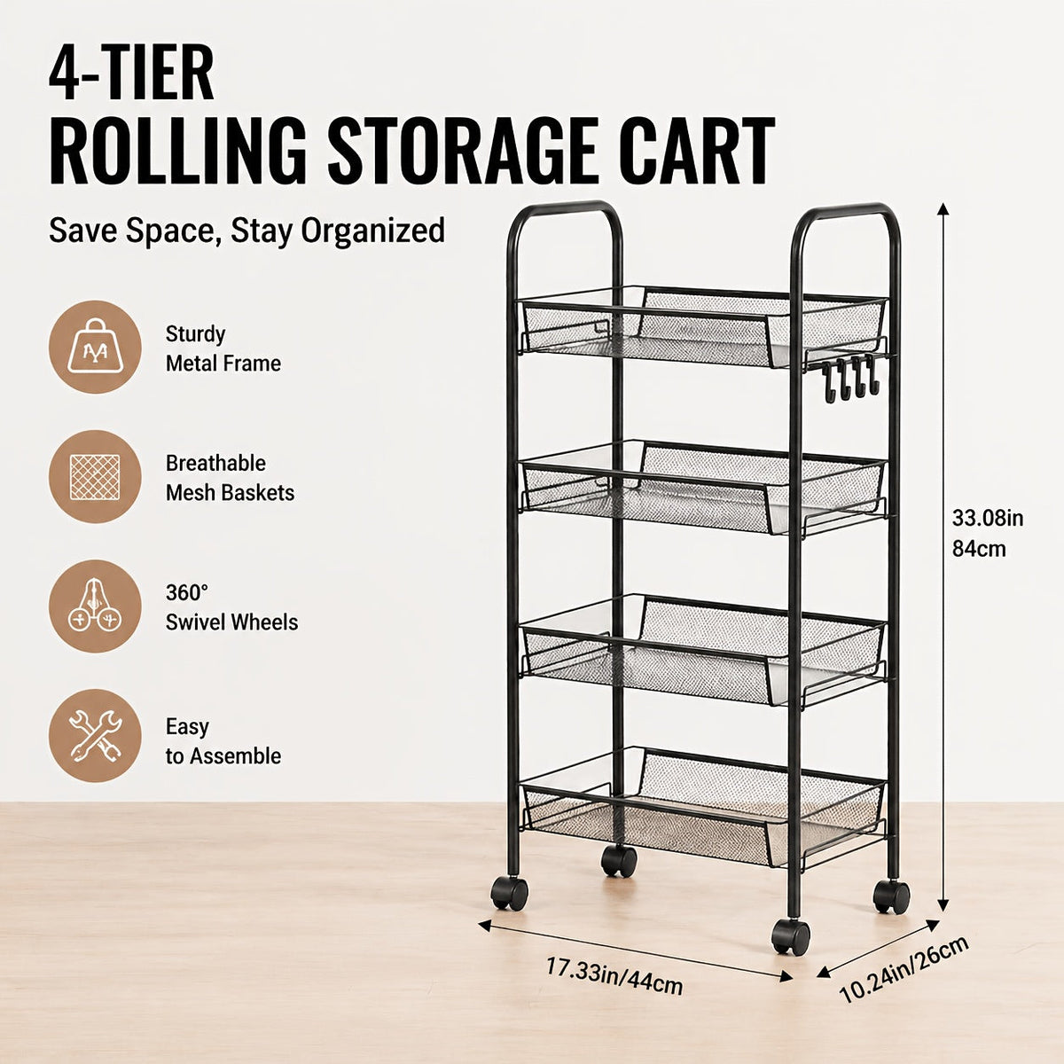 Storage Cart shown in the Black Four Layers option