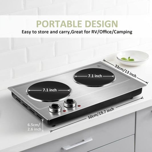 Infrared Double Burner Cooktop, 1800W with Independent Heat Controls