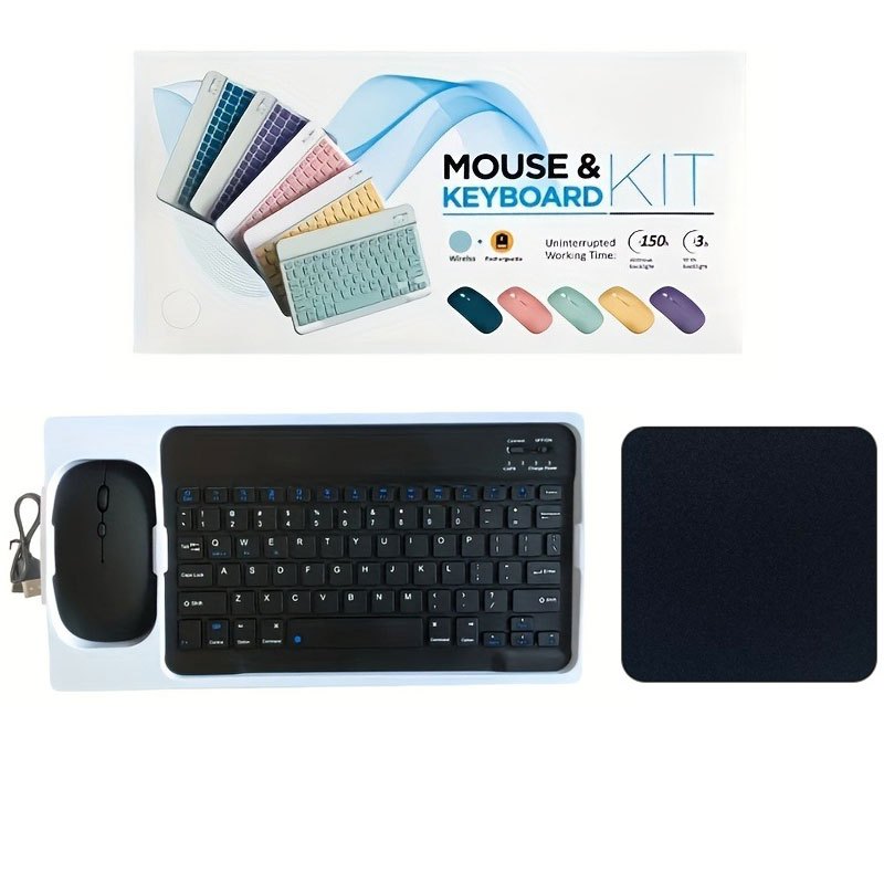 4-in-1 Wireless Keyboard and Mouse Set with Mouse Pad Quiet Rechargeable 2.4G USB Receiver for PC Laptop Tablet Phone Smartphone – Portable Compact Travel Office Keyboard Mouse Combo Bundle