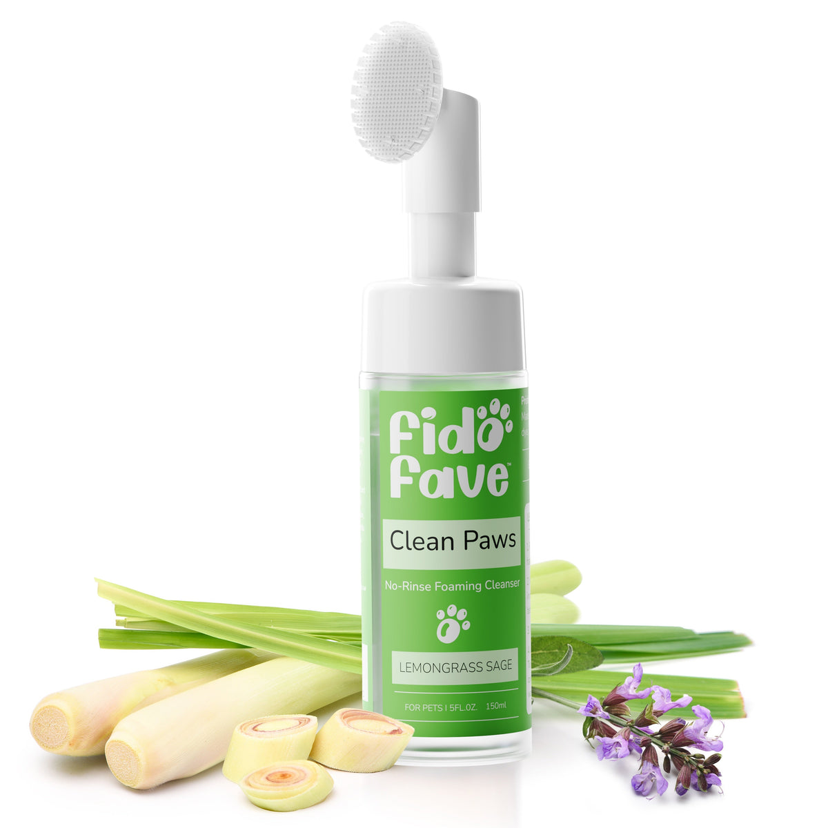 Dog Paw Cleaner No-Rinse with Soft Brush - pH Balanced Paw Wash for Dogs & Cats, 5oz Gentle Grooming Cleanser in Lavender Chamomile, Lemongrass Sage & Fragrance-Free