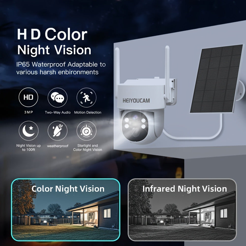 360° Solar PTZ Outdoor Security Camera 3MP, AI Human Auto-Tracking, Smart Siren Alarm, Spotlight Color Night Vision, Two-Way Audio, Weatherproof WiFi – Wire-Free Solar CCTV with Active Deterrent