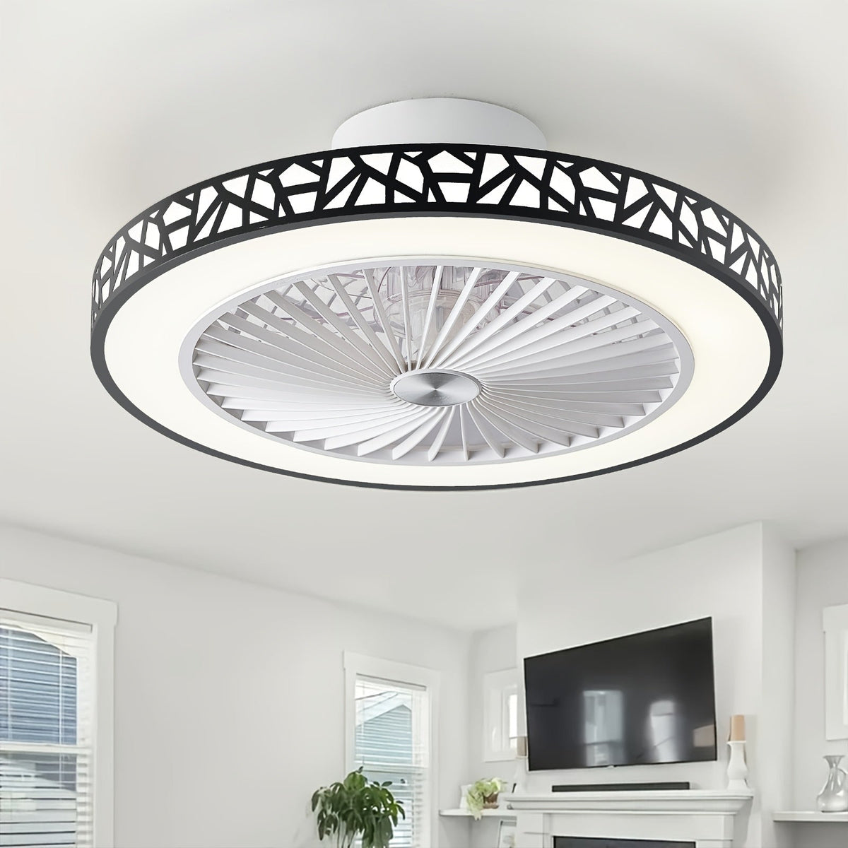 Flush Mount Ceiling Fan with Light and Remote 19 Inch | Low Profile LED Ceiling Fan 6 Wind Speeds Reversible Motor | Quiet Compact Fan for Bedroom Kids Room Living Room Low Ceiling | White Black