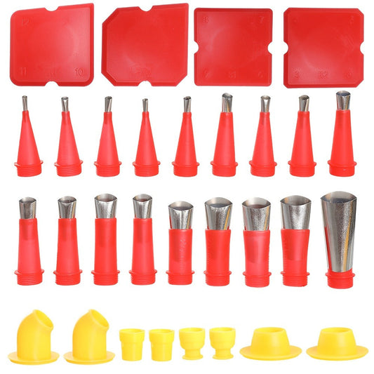 Caulking Tool Kit with 16 Reusable Nozzle Tips, Connectors & Grout Scrapers