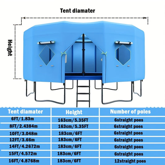 Trampoline Tent Canopy with Mesh Windows, Blue, Seven Sizes from 6 to 16 ft