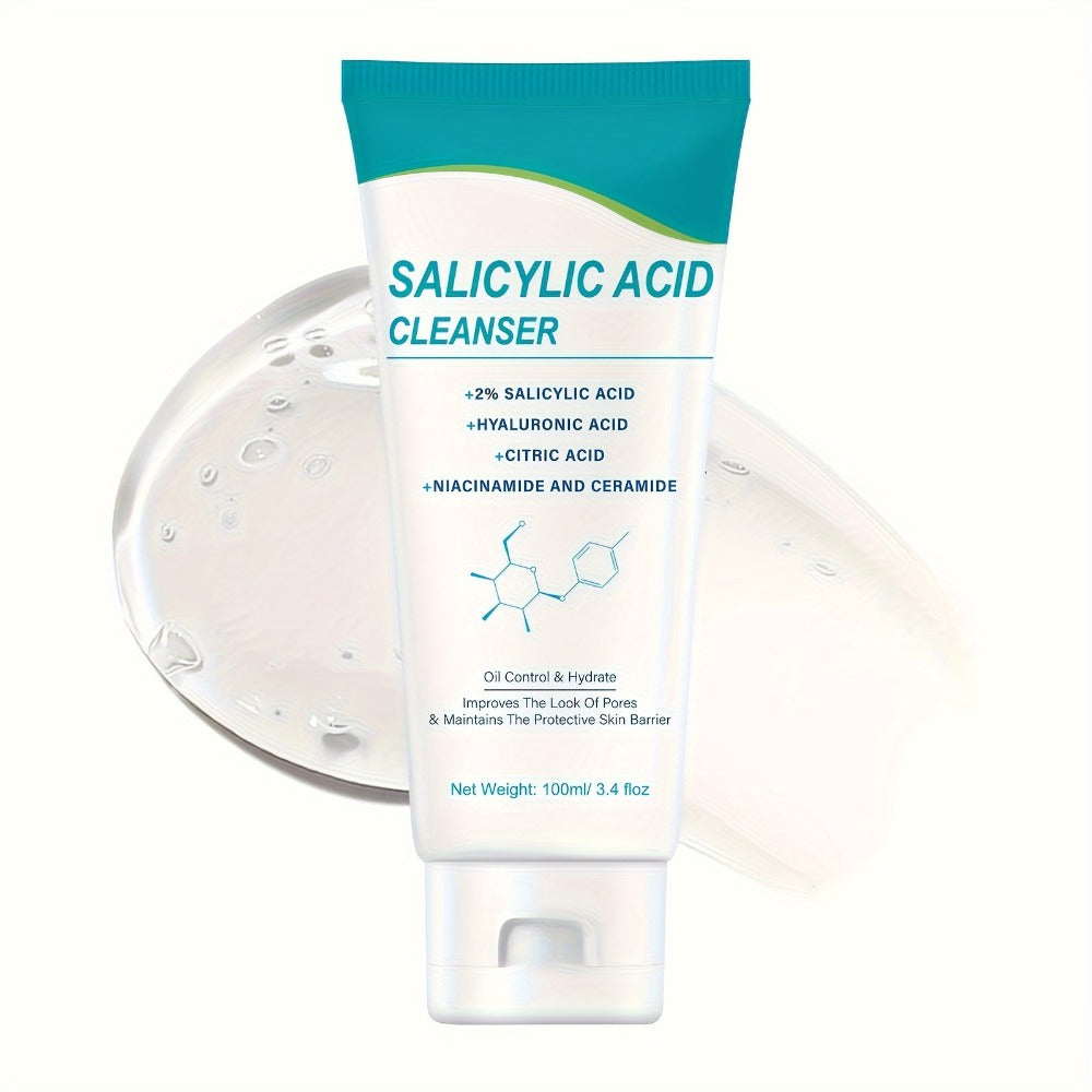 Salicylic Acid Facial Cleanser Gel – Deep Cleansing & Moisturizing with Hyaluronic Acid, Non-Comedogenic, Paraben-Free, Fresh Scent, for All Skin Types, Men & Women, Daily Face Wash