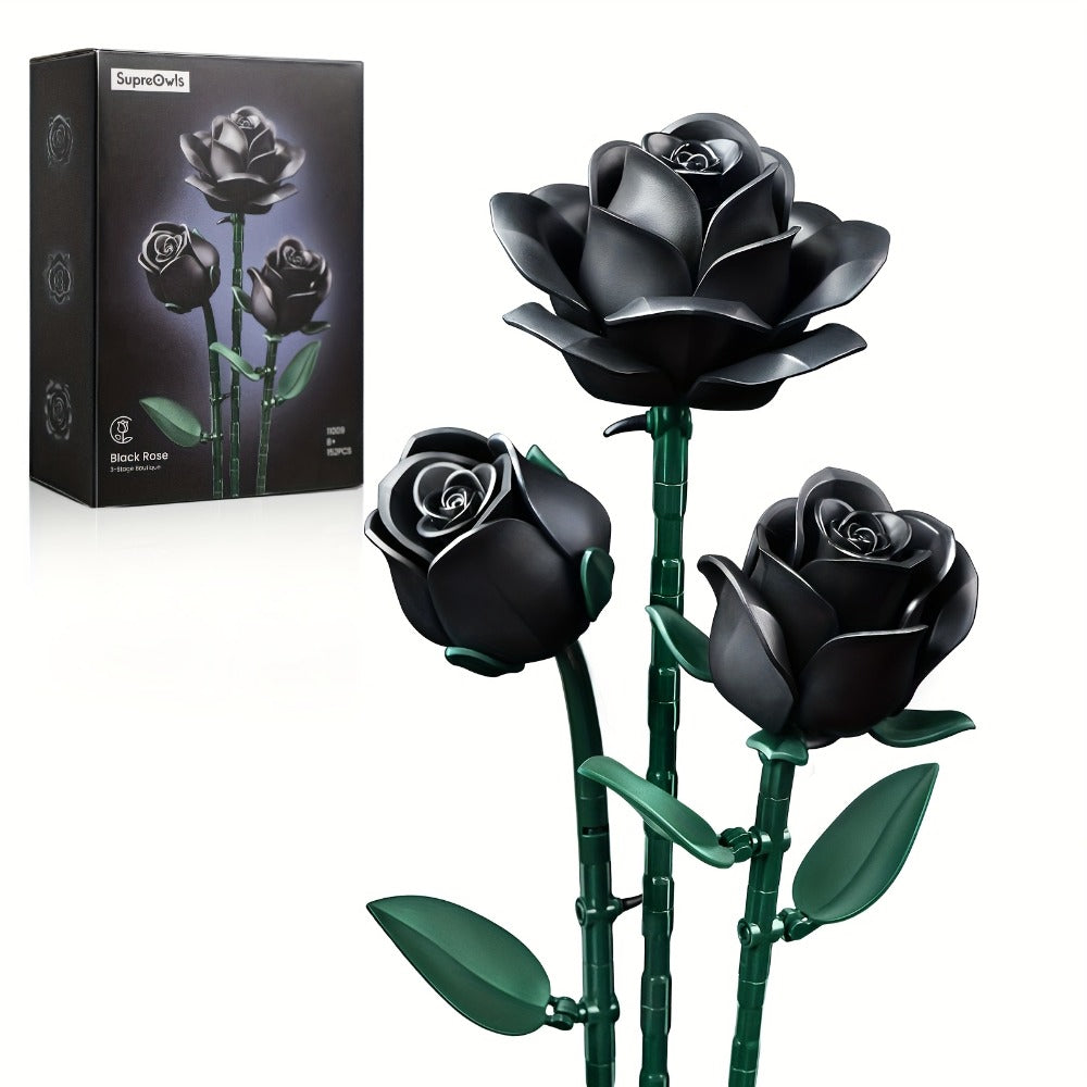 Black Rose Building Block Set, 152-Piece Gothic Flower Model