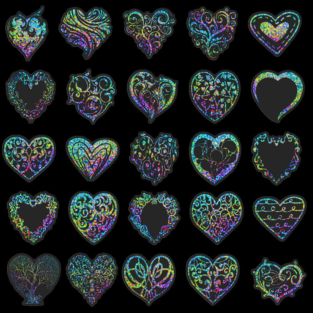 Holographic Heart Stickers 50pcs Laser Sparkling Love Decals for Laptop Phone Water Bottle Guitar Car Luggage – Party Favor Valentine DIY Scrapbook Gift Pack