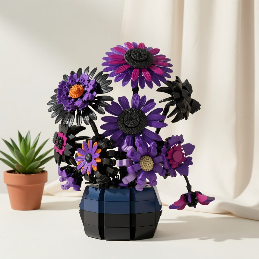 Purple Sunflower Building Block Bouquet, Botanical Display Model