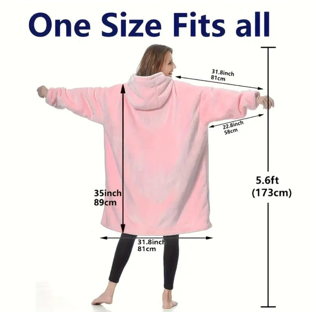 Wearable Hooded Blanket – Reversible Oversized Sherpa Throw with Kangaroo Pocket & Socks, Machine Washable, Christmas Gift, 4 Styles