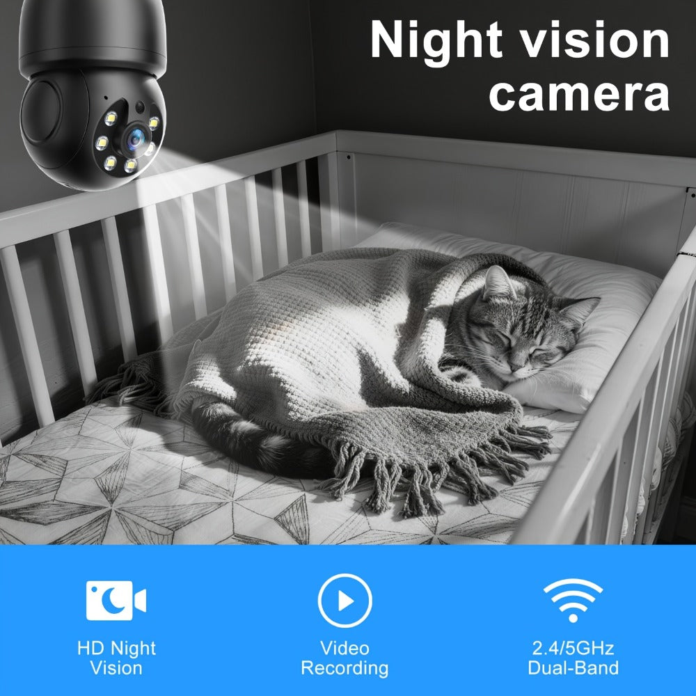 Smart Bulb Security Camera 5MP 360° Panoramic Pan-Tilt with Pet & Cat Dog Monitoring, Color Night Vision, Motion Detection Alarm, Two-Way Audio & Dual-Band WiFi 2.4G & 5G – Wireless Indoor Surveillance