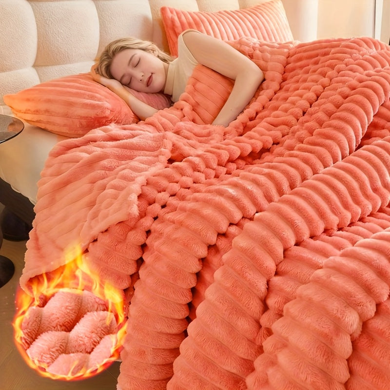 Reversible Faux Rabbit Hair Blanket – Thickened Soft Thermal Throw for Bed, Nap, Office & Camping, All Season, 4 Colors, 5 Sizes