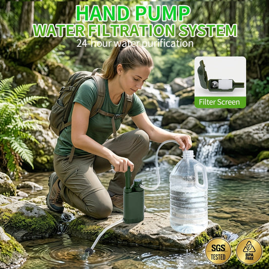 Portable Water Filter Pump with 4-Stage Filtration and Replaceable Carbon Filter