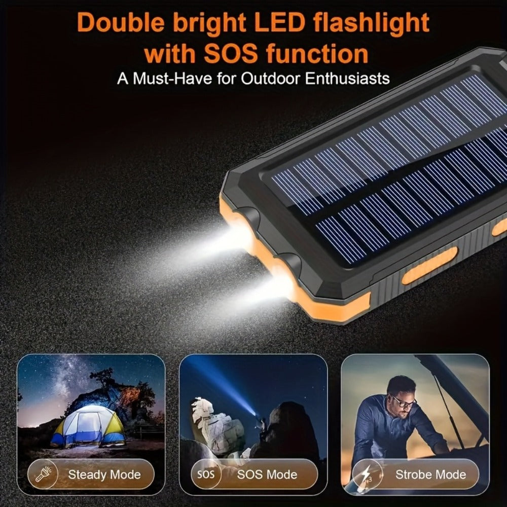 38800mAh Solar Power Bank QC3.0 Fast Charging – USB-C Dual USB Ports LED Flashlight Portable Battery Pack for All Cell Phones Outdoor Camping Hiking Travel Emergency Backup