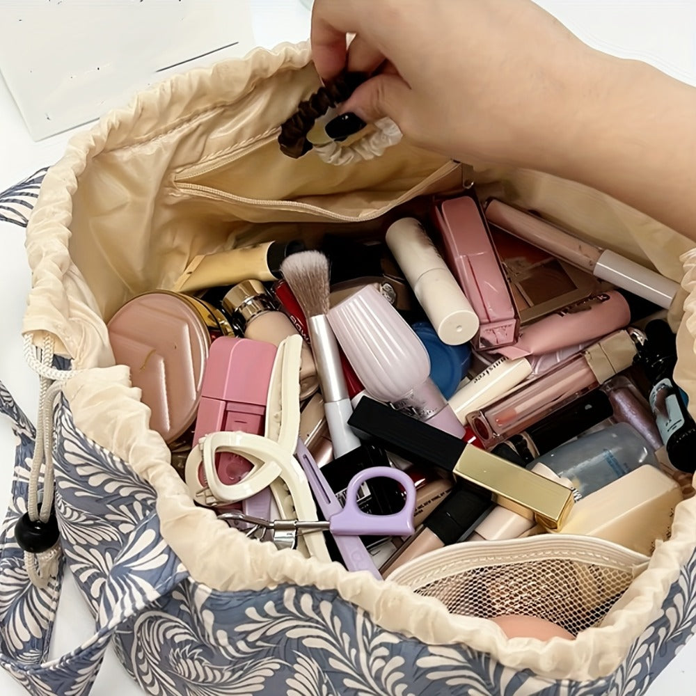 Drawstring Makeup Bag Wide Opening Flat Lay Oxford Fabric Machine Washable 12 Colors Travel Cosmetic Organizer Bag for Makeup Brushes Tools Accessories Toiletries Dorm Printed & Solid Colors