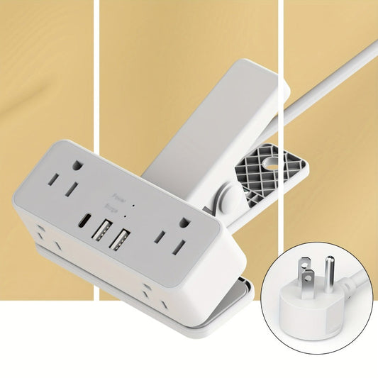 Clamp-On Desk Edge Power Strip with USB Ports & Surge Protection - 6ft Extension Cord, 1250W, US Plug, Clamp Design for Desktop Bed Edge Home Office Kitchen Charging Station